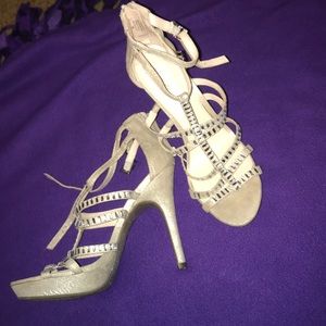 Nude jeweled heels